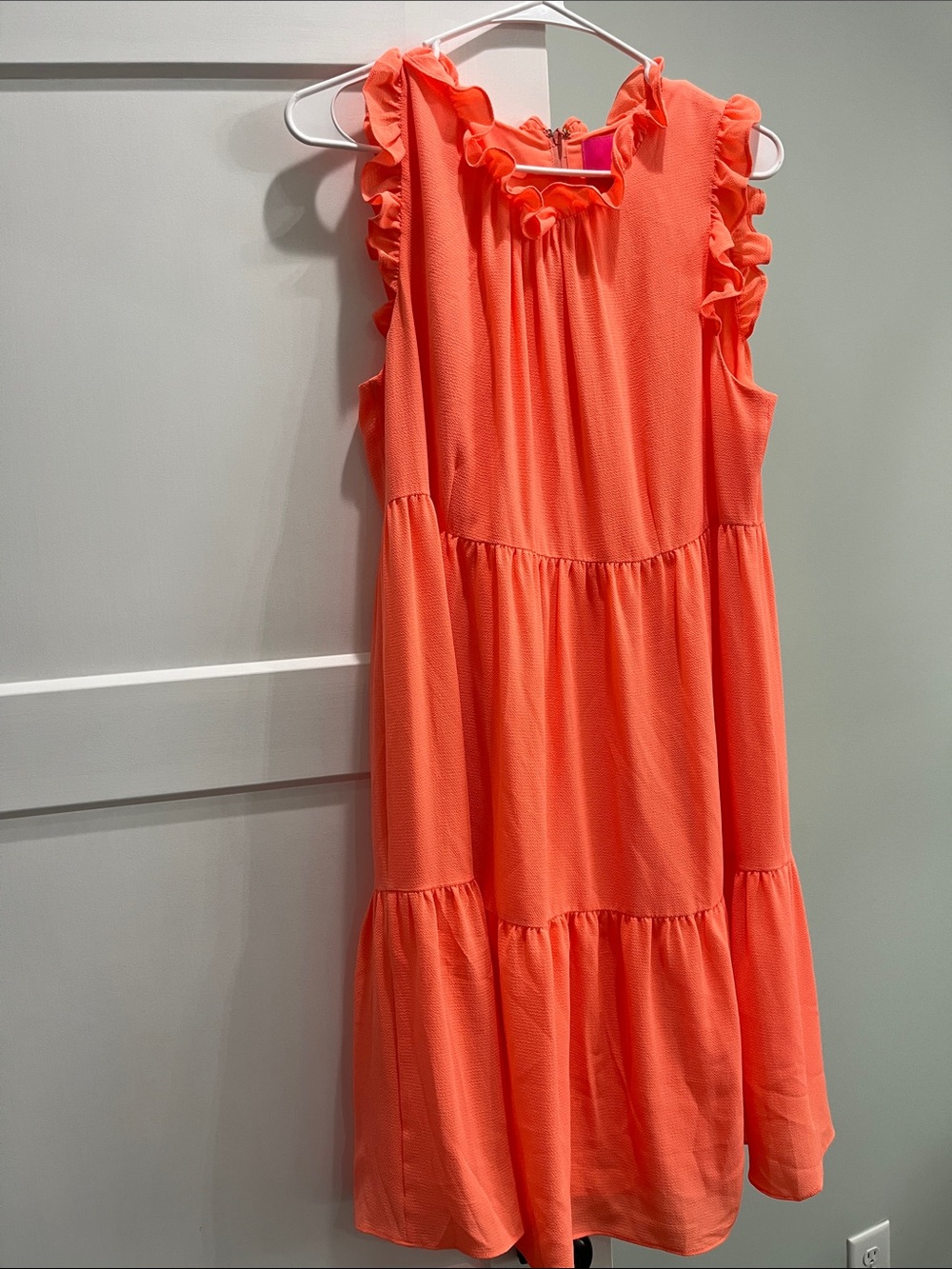 Lilly Pulitzer Coral Ruffle Sleeve Tiered Dress